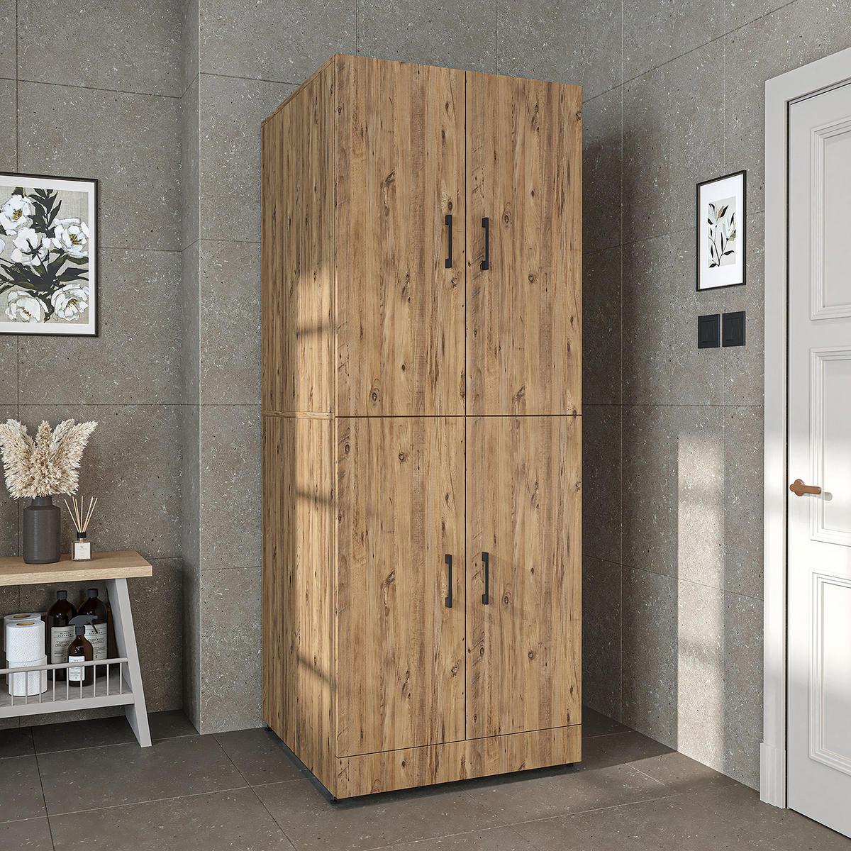 WASCHMASCHINENSCHRANK DORA-II 70cm Breit - Eichefarben, Holzwerkstoff (70/186/74cm)