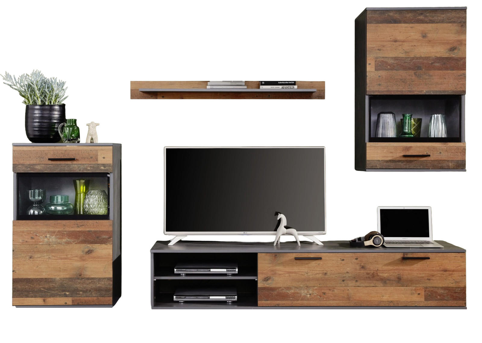 Top.Furn Wohnwand Braun, Grau 246x182x37 cm
