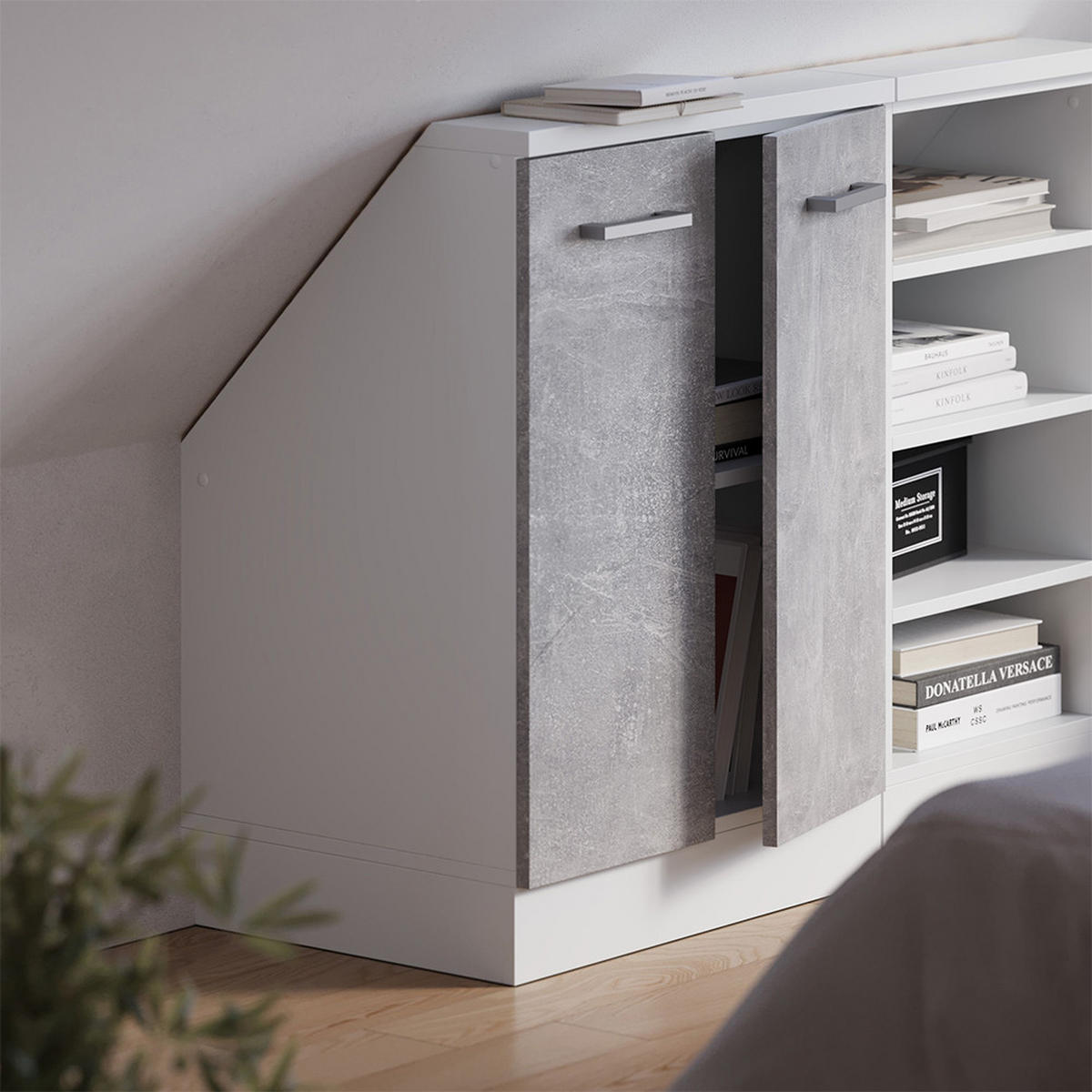 DACHSCHRÄGENSCHRANK Rion Beton mit 2 Türen - Grau, Holzwerkstoff (60/81.6/46cm) - Vicco