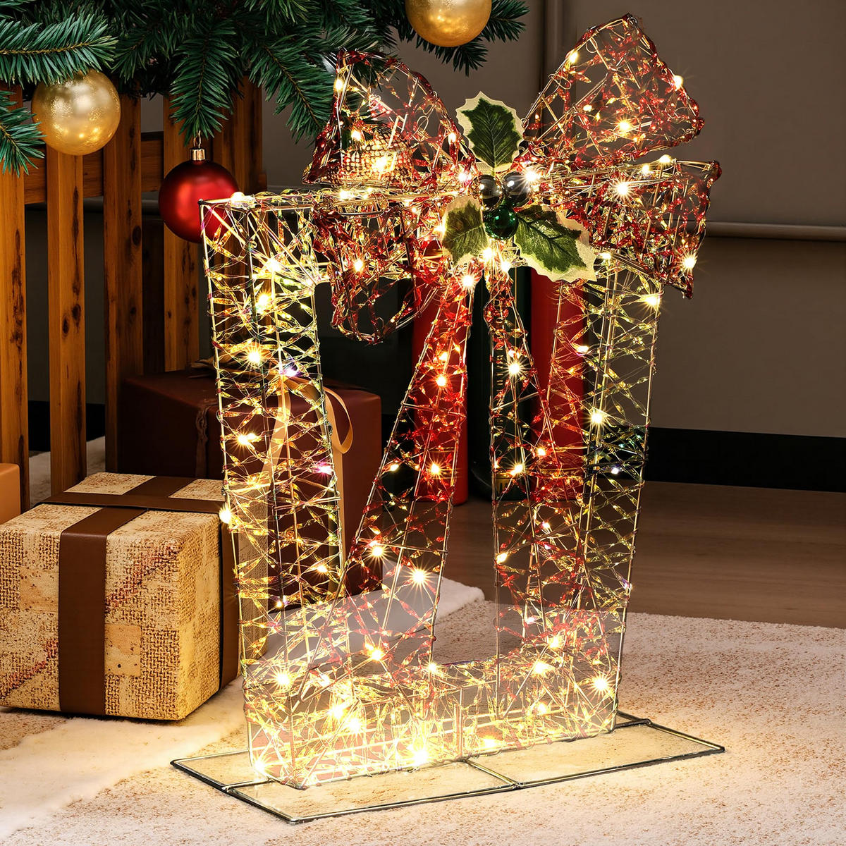 LED Weihnachtsdeko HTHD0240 - Rot/Goldfarben, Kunststoff/Metall (15/54/35cm) - Hometopia