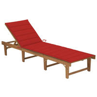 KLAPPBARE Sonnenliege mit Auflage Akazie Massivholz - Rot, Holz (61/86/200cm) - furnicato