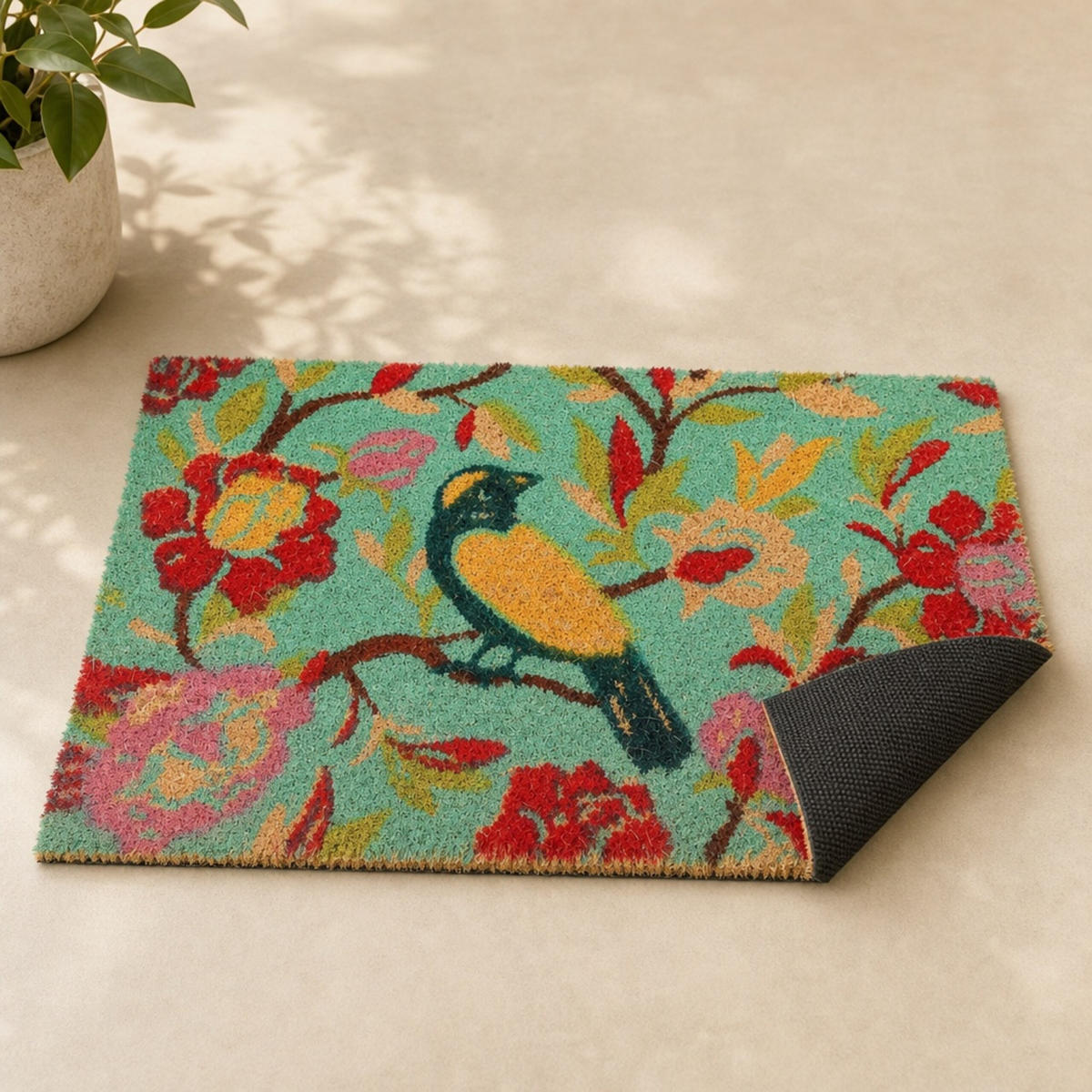 ROHOŽKA Barevná kokosové vlákno motiv ptáka 60x40 cm - různobarevná, textil/plast (60/40cm) - Relaxdays