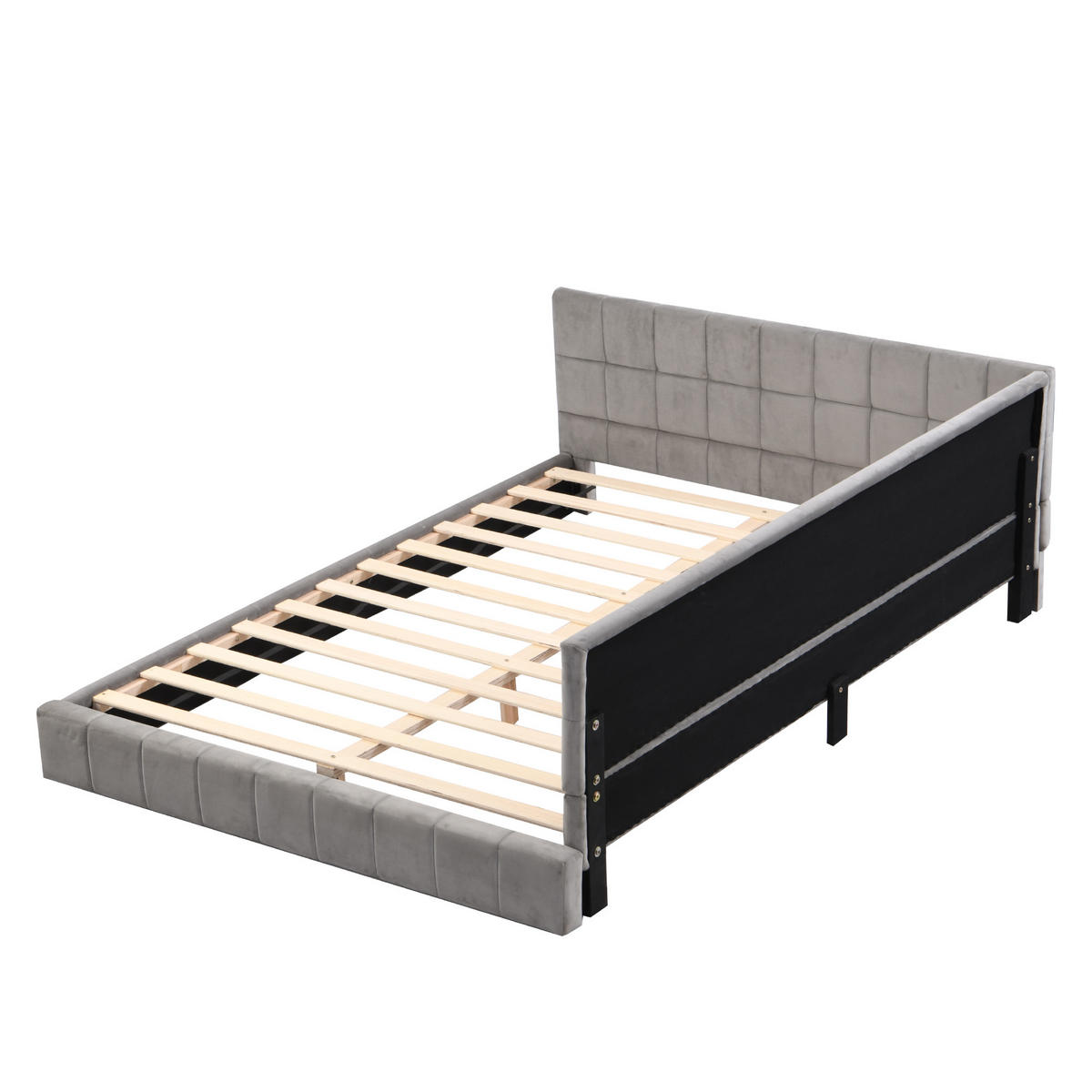 POLSTERBETT 140/200 cm mit Rückenlehne und Samtpolsterung Grau - Grau, Leder (140/200cm) - OKWISH