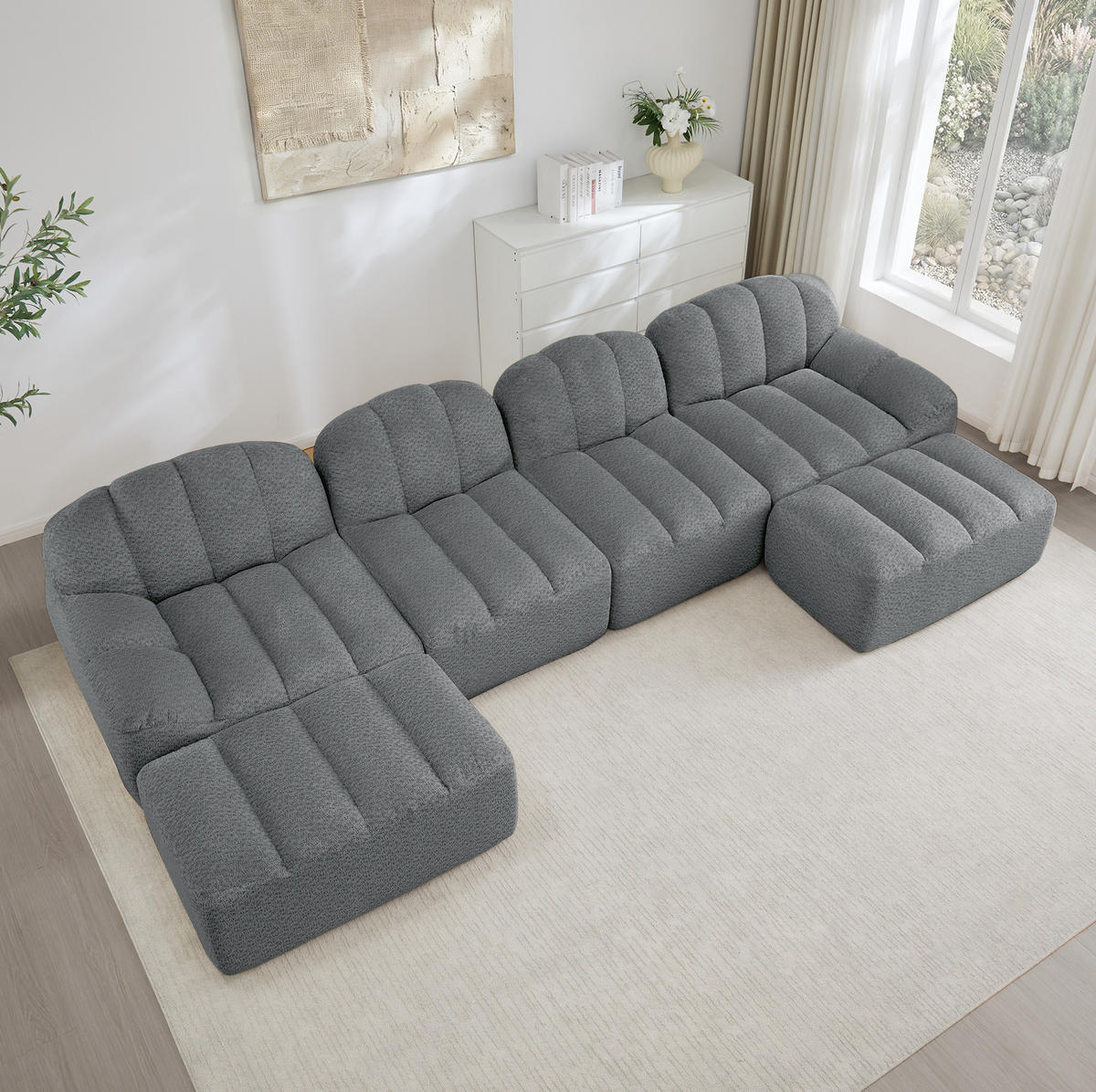 SOFA modular 4-Sitzer U-Form Grey - Grau, Kunststoff (165/79/366.1cm) - Meubliv