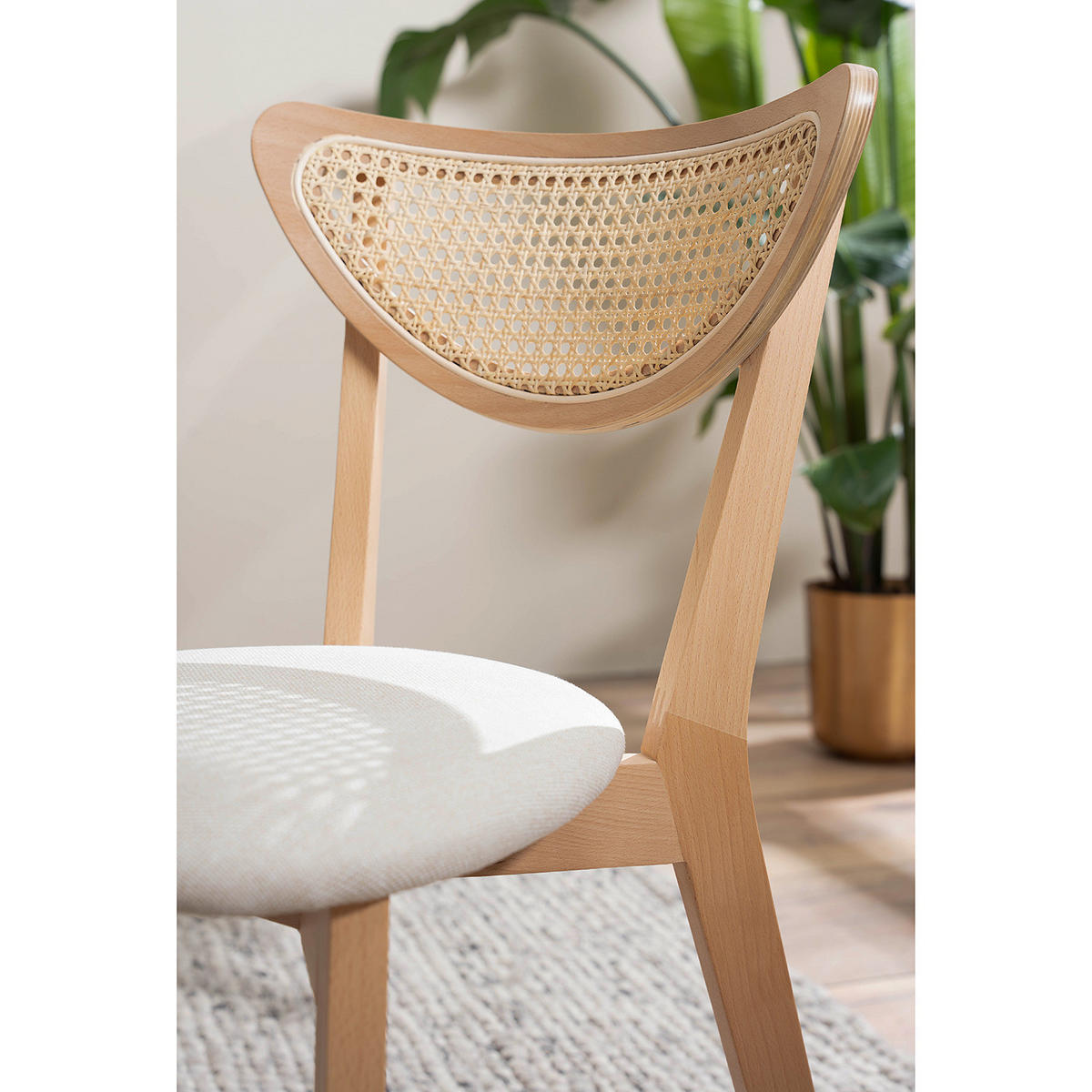 ESSZIMMERSTUHL - Rattan & Webstoff / Buche massiv, 2er-Set - Creme, Naturmaterialien (54/80/47cm) - home24