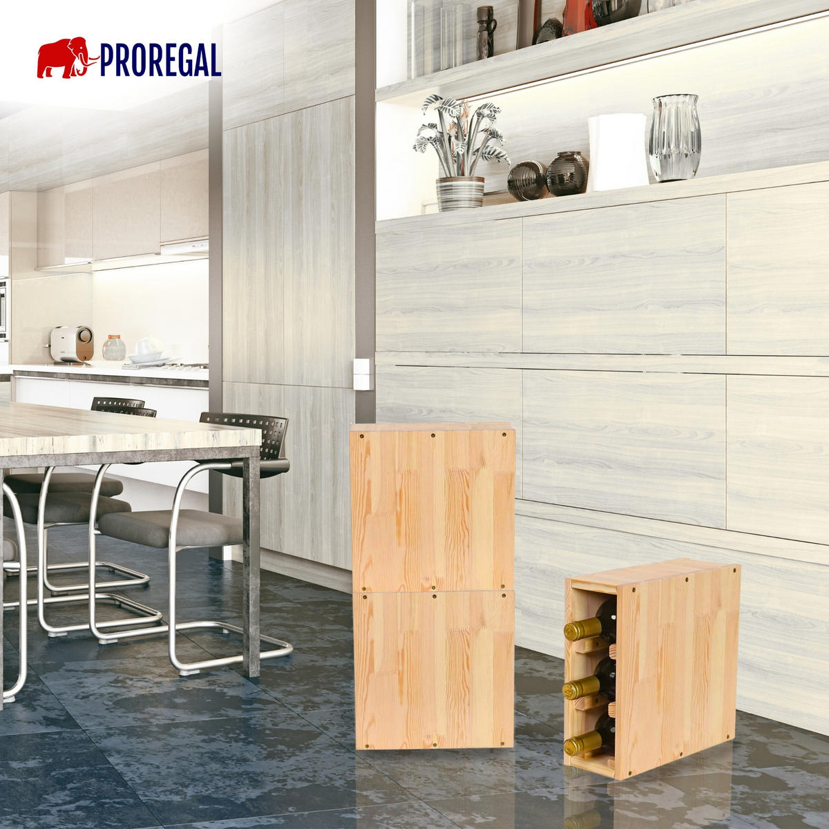 WEINREGAL Vincellar Mod 30x12x30 cm Schmal Modul Für 3 Flaschen Massives Kiefernholz Natur - Naturfarben, Holz (12/30/30cm) - PROREGAL