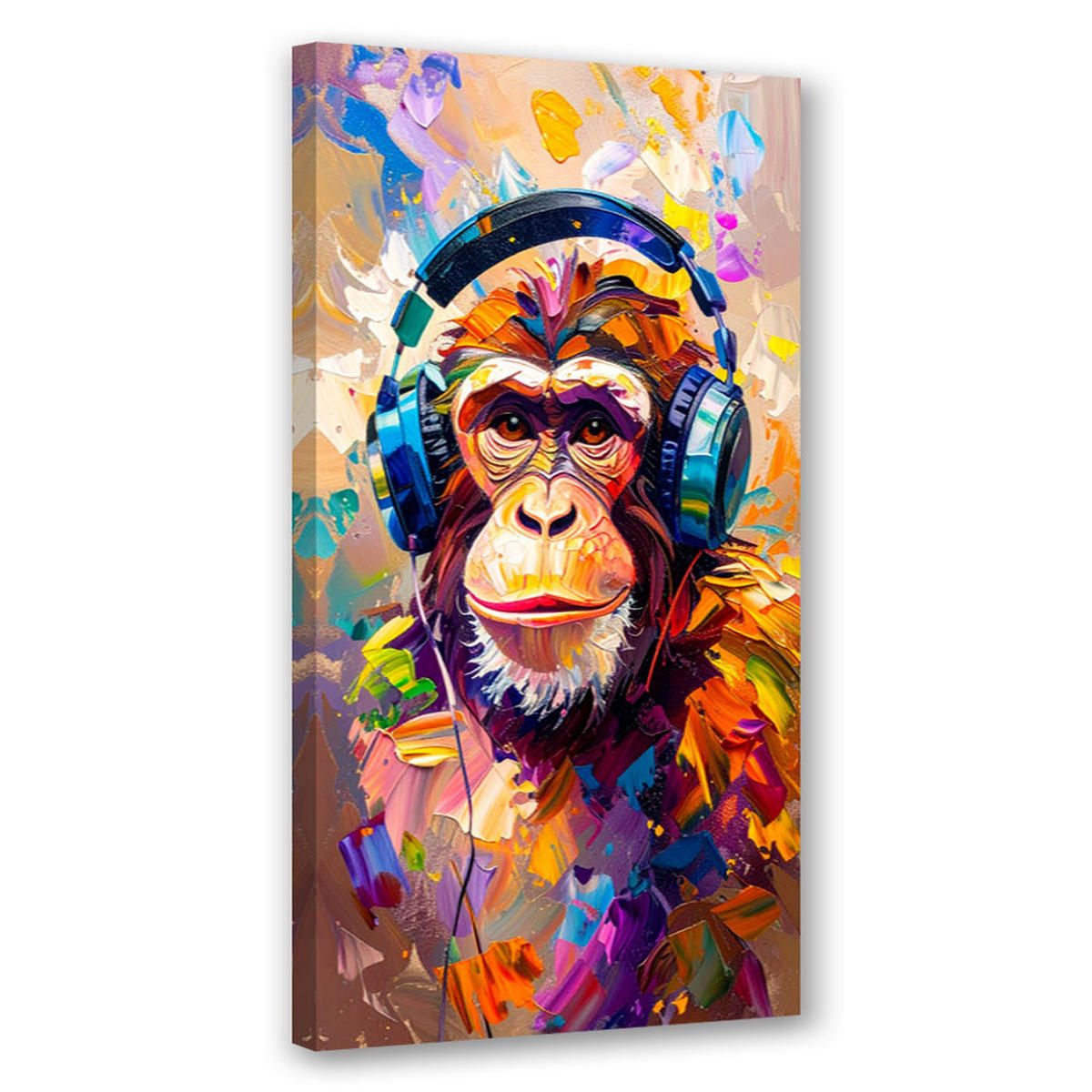 LEINWANDBILD Bunter DJ-Affe mit Kopfhörern 60x120cm - Multicolor, Textil (60/120cm) - Feeby