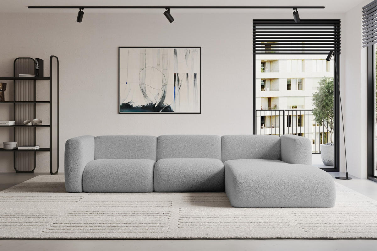 ECKSOFA Ottomane Rechts MIRA-L2 318x179x89 Hellgrau Bouclé - Silberfarben/Hellgrau, Holzwerkstoff/Kunststoff (318/179cm) - ALTDECOR