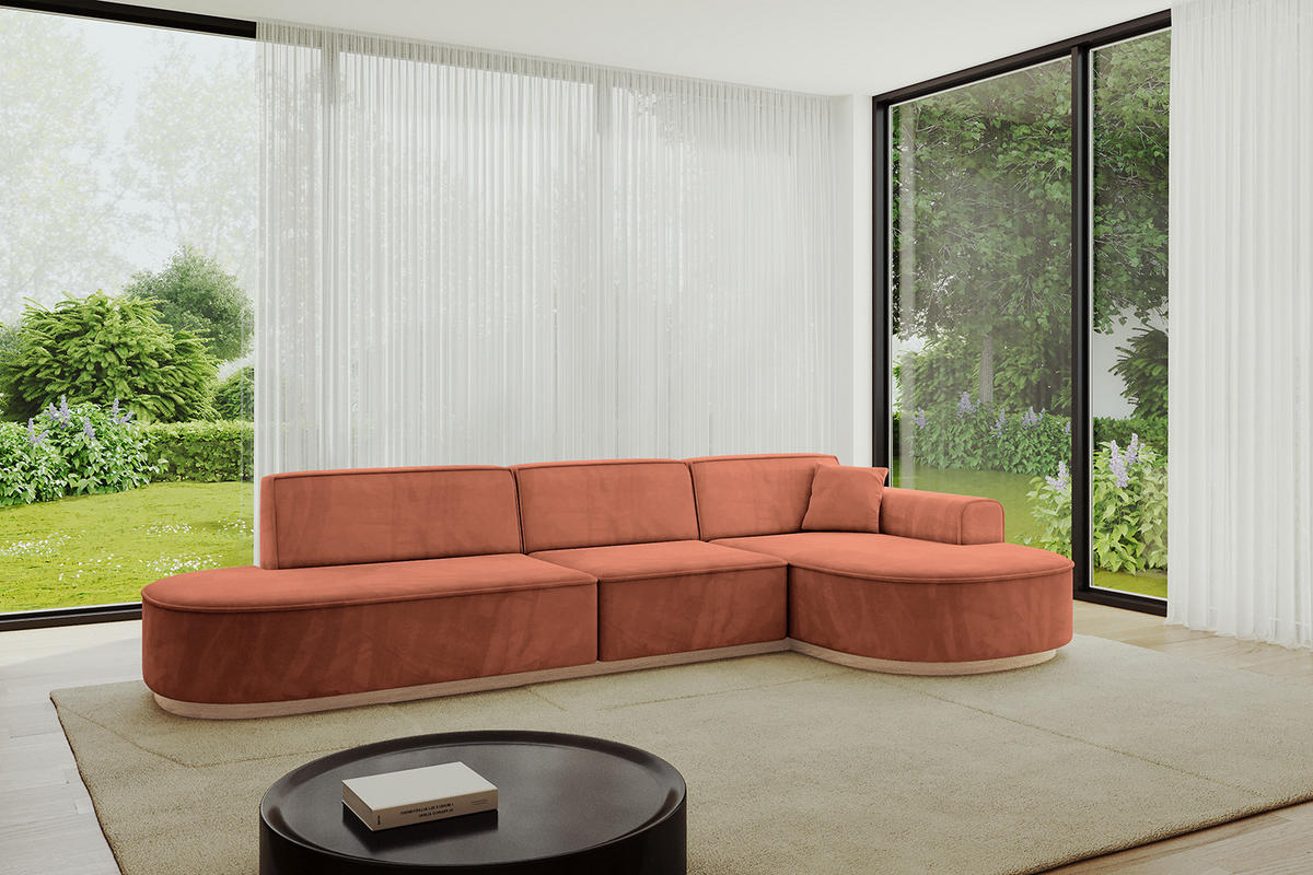 ECKSOFA Ottomane Rechts MARI-L2-v1 - 328x171x83 cm Koralle Velours - Koralle, Holzwerkstoff/Textil (171/328cm) - ALTDECOR
