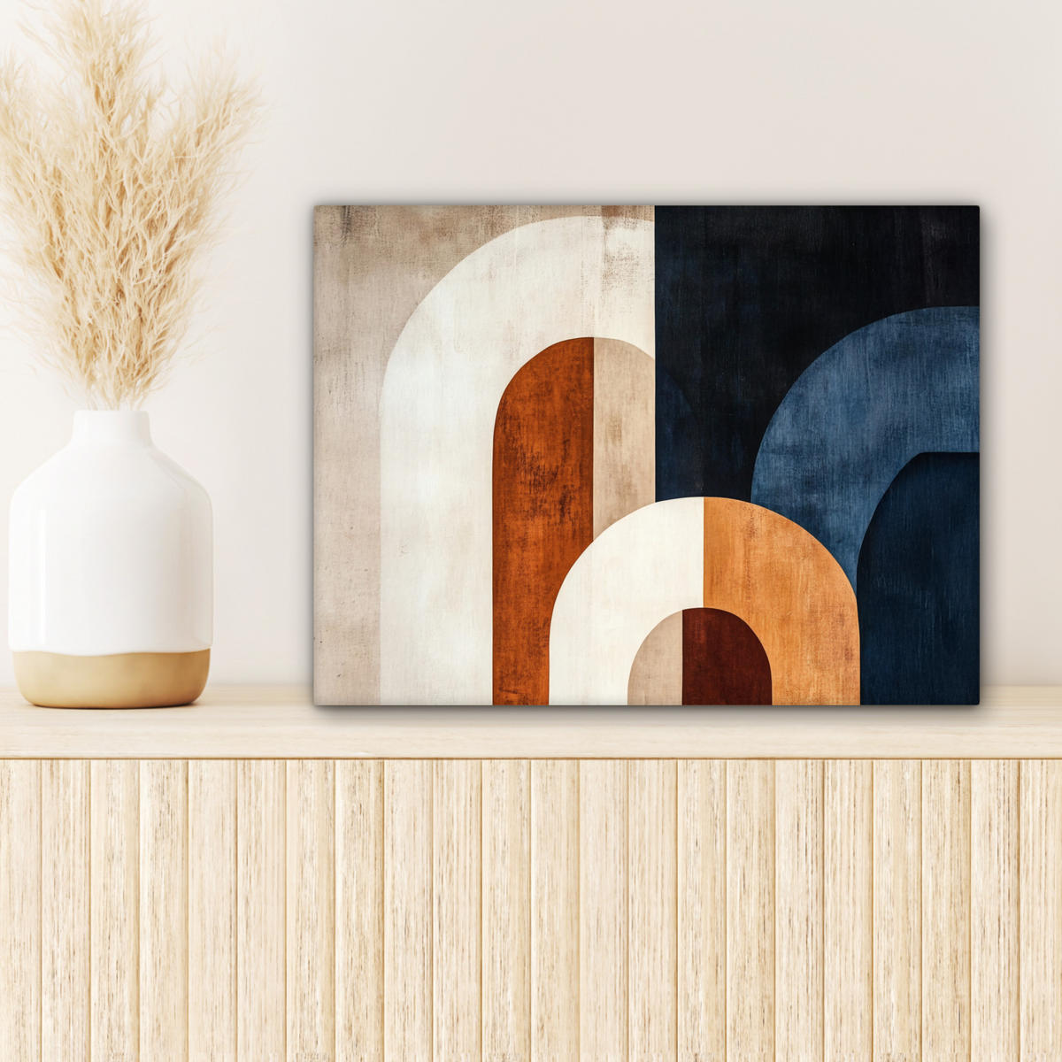 LEINWANDBILD Abstrakt - Formen - Dunkelblau 40x30 cm - Cognac, Textil (40/30cm) - MuchoWow