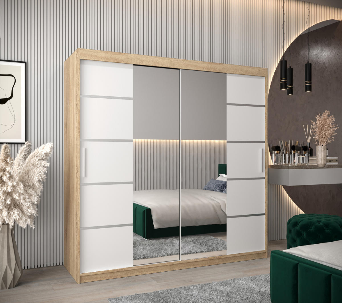 SCHWEBETÜRENSCHRANK 200/200/62 2-türig - Silberfarben/Weiß, Holz/Kunststoff (200/200/62cm) - MÖBEL KRYSPOL