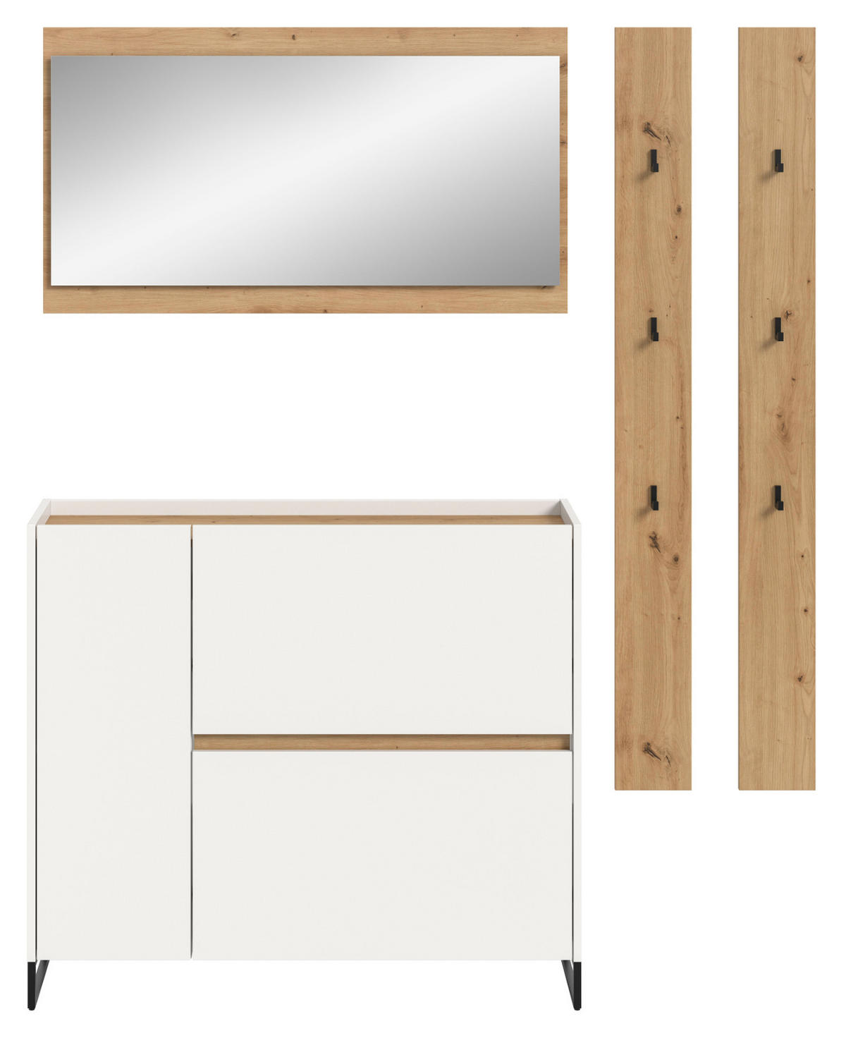 GARDEROBEN-SET weiß, Eiche Artisan 4-teilig 172 cm, Kombination mit Soft-Close - Schwarz/Weiß, Glas/Holzwerkstoff (172/197/32cm) - Inn.Furn