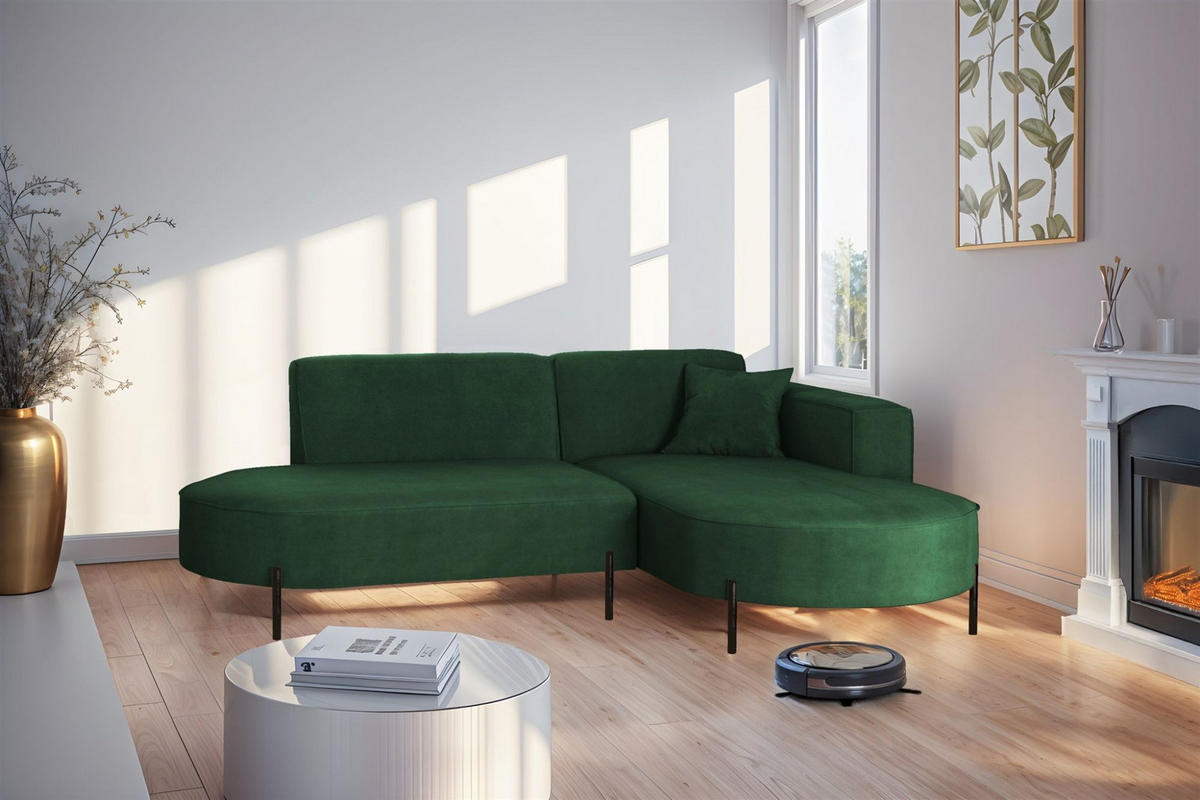 ECKSOFA Valencia Xs - Dunkelgrün, Holzwerkstoff/Textil (236/165cm) - Fun Möbel