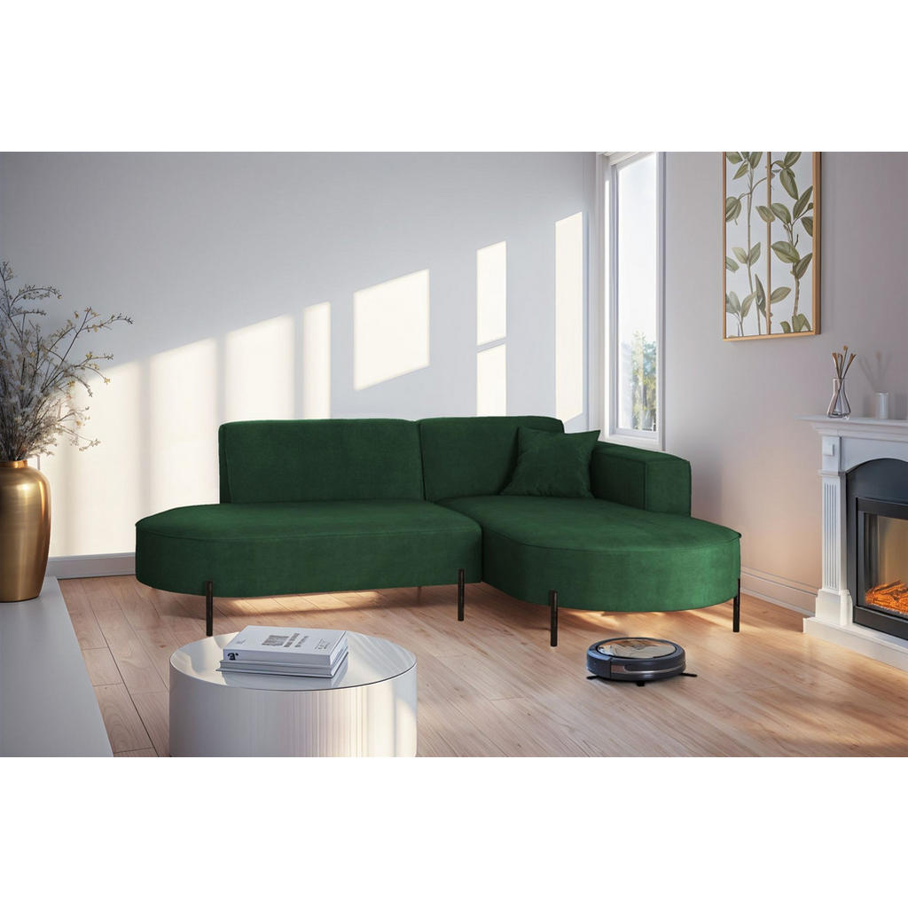 Thumbnail - Fun Möbel Ecksofa, Dunkelgrün, Textil, Ottomane rechts, 236x165 cm, Wohnzimmer, Sofas & Couches, Wohnlandschaften, Eckso...