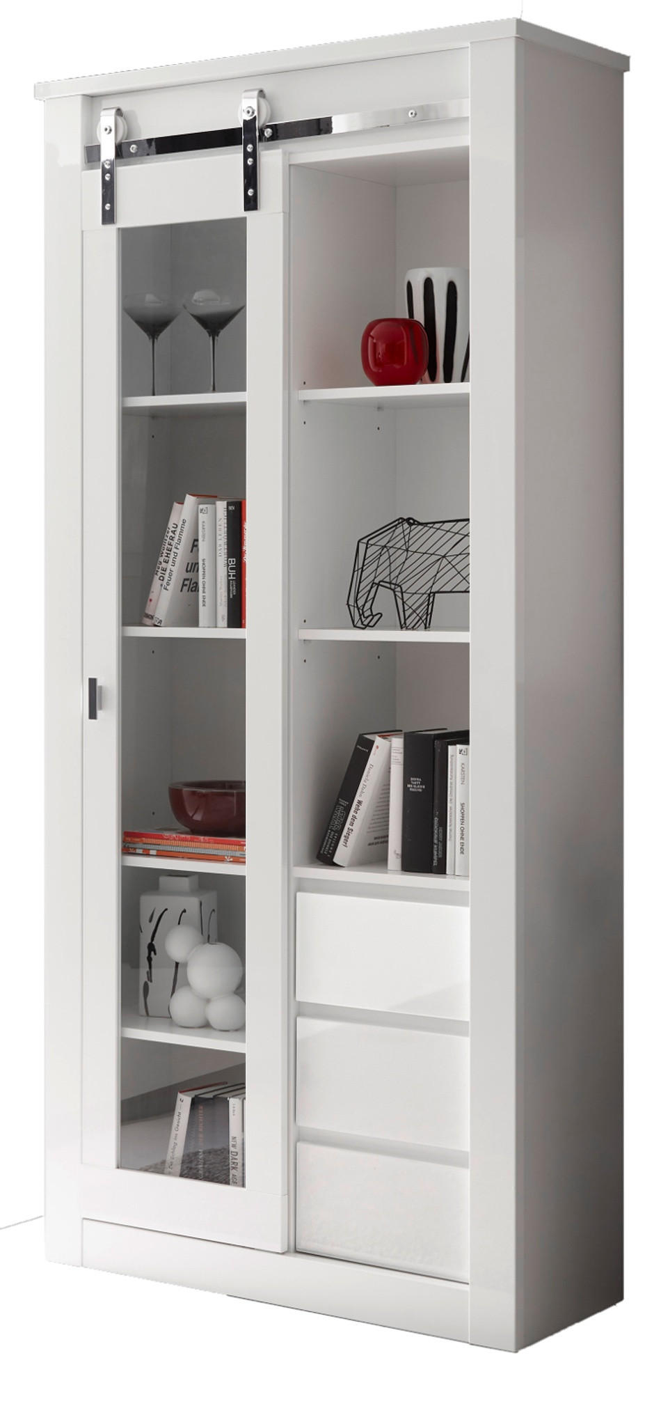 Furn.Design Vitrine Weiß Hochglanz, Chrom 93x201x38 cm