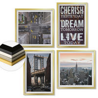 WANDBILDER 4er Set - 50x50 cm & 40x60 cm Goldrahmen - Zitat über New Yorker Landschaften - Goldfarben, Kunststoff (50/50cm) - ArtPrintCave