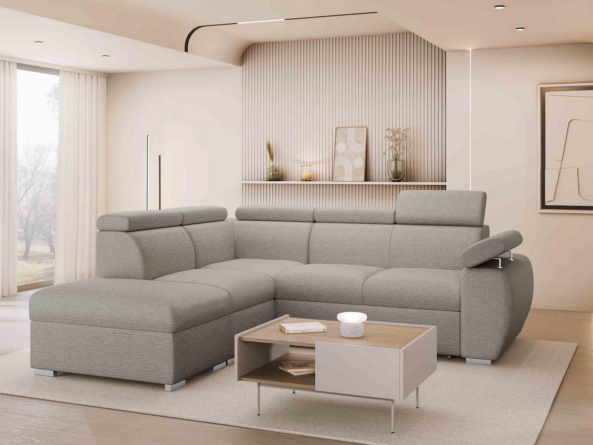 ECKSOFA Boston 2RR1P, Seite: Links PUFAP+R+1P(65)+2R - Silberfarben, Holz/Textil (260/230cm) - MIRJAN24