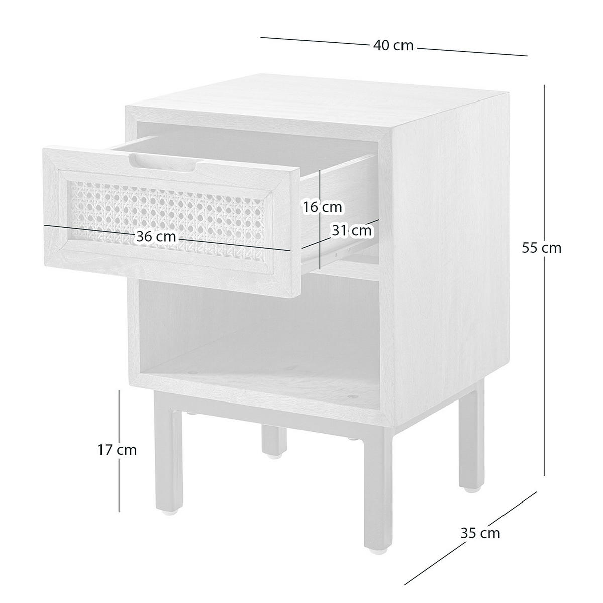 NACHTKOMMODE - Mango massiv / Wiener Geflecht - Beige/Schwarz, Naturmaterialien (40/55/35cm) - home24