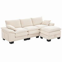 SOFA 3-Sitzer modular 260 x 132 x 84 cm Corduroy Beige mit Hocker - Beige, Kunststoff (132/260cm) - Meubliv
