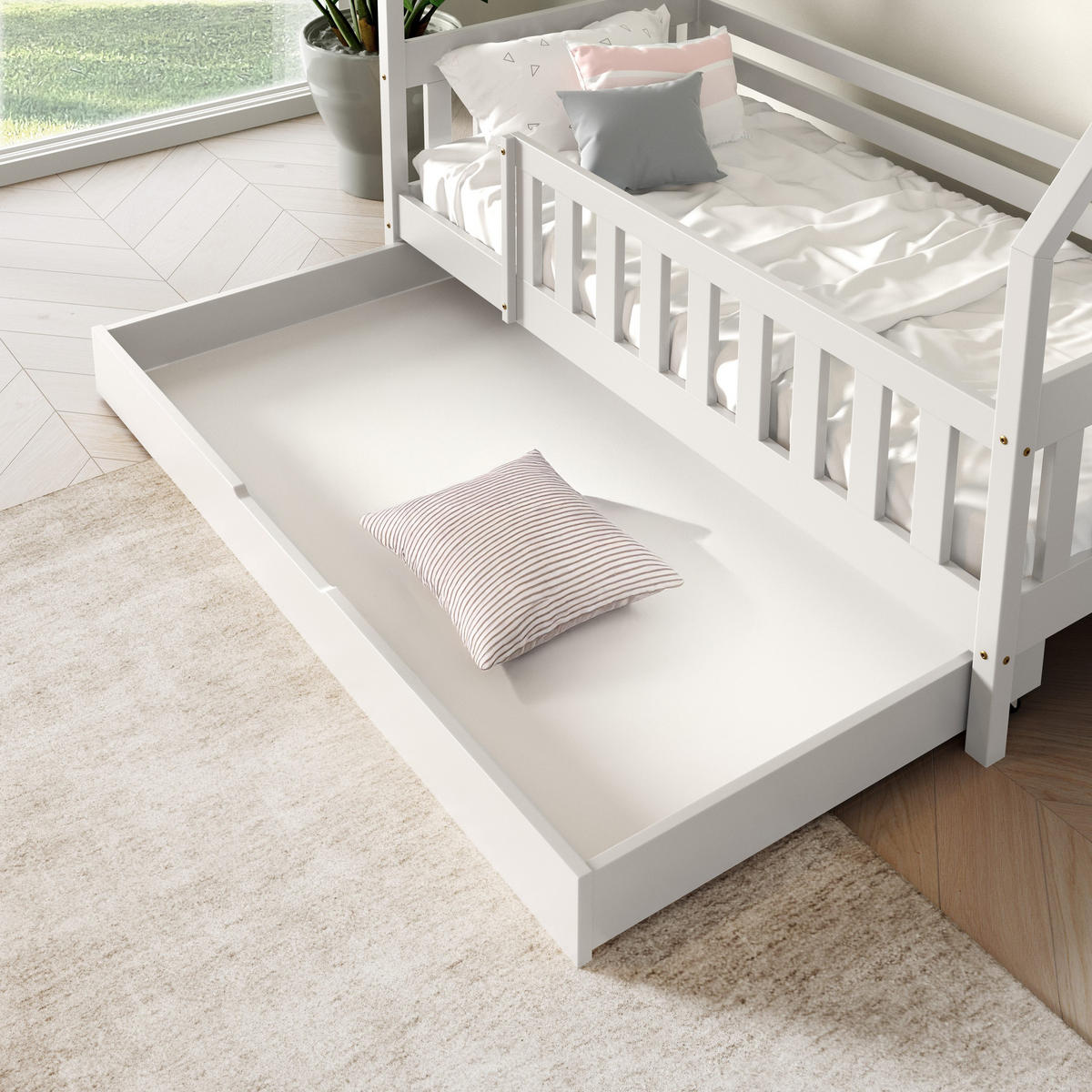 KINDERBETT BELLA mit Bettkasten 80x160 cm Weiß - Weiß, Holz (80/160cm) - MASSENO