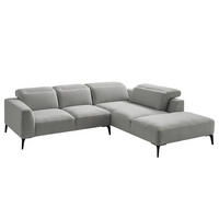 ECKSOFA mit Ottomane - Hellgrau/Schwarz, Textil/Metall (263/238cm) - home24