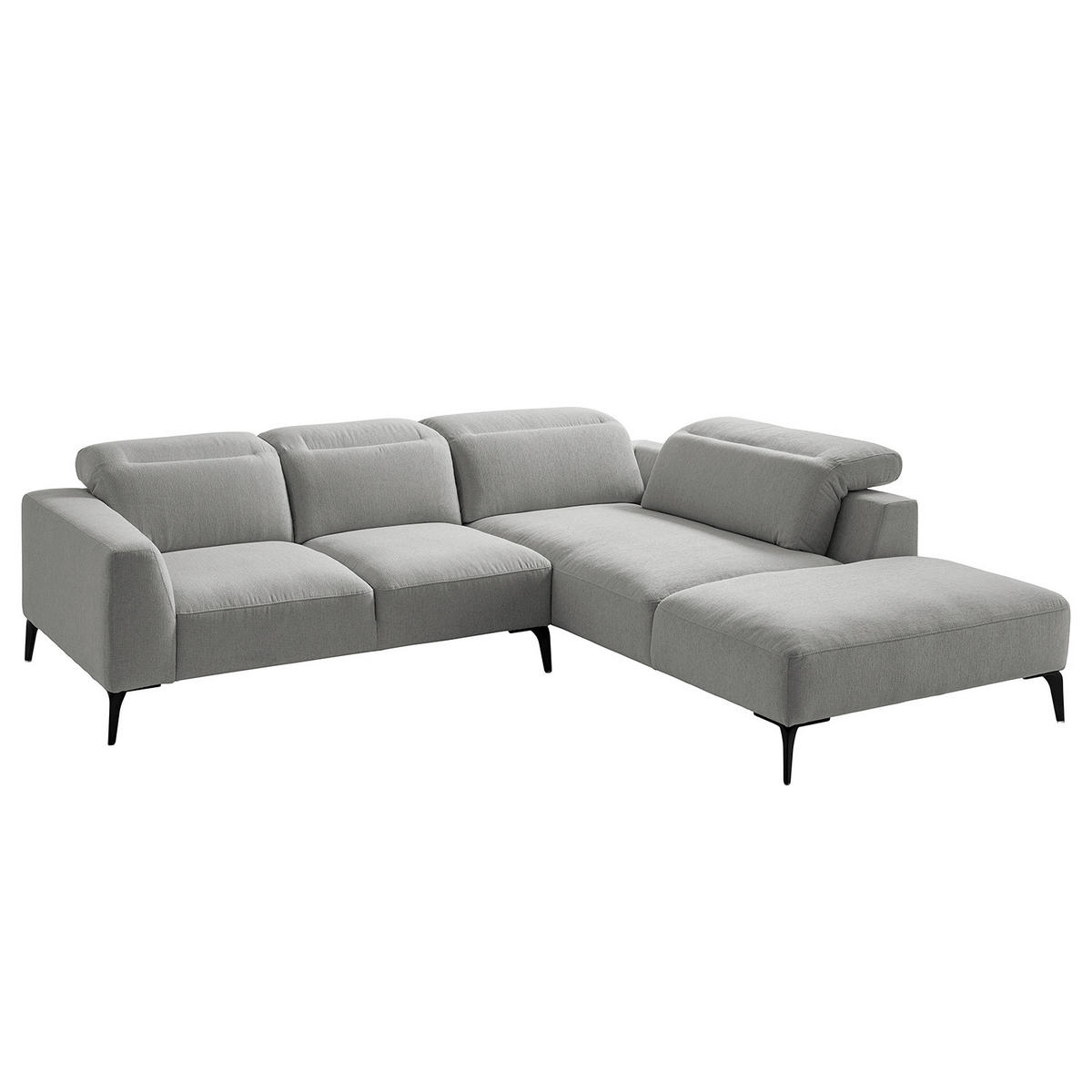 ECKSOFA mit Ottomane - Hellgrau/Schwarz, Textil/Metall (263/238cm) - home24