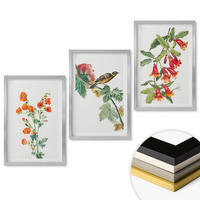 WANDBILDER 3er Set - 40x60 cm Silberner Rahmen - Gemalte Blumen und ein Vogel - Silberfarben, Kunststoff (40/60cm) - ArtPrintCave