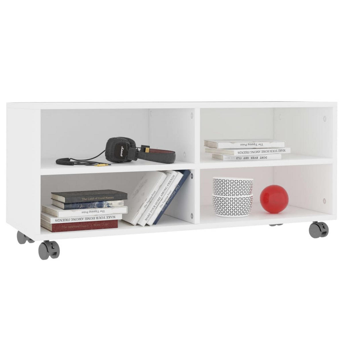 TV-SCHRANK mit Rollen Weiß 90x35x35 cm Holzwerkstoff - Weiß, Holzwerkstoff (90/35/35cm) - furnicato