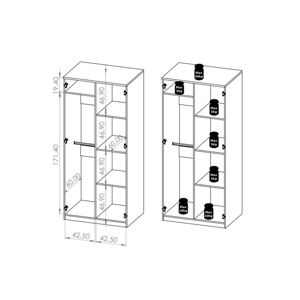 Thumbnail - Ravio Kleiderschrank, Braun, Holzwerkstoff, 4 Fächer, 90x202x65 cm, Schlafzimmer, Kleiderschränke