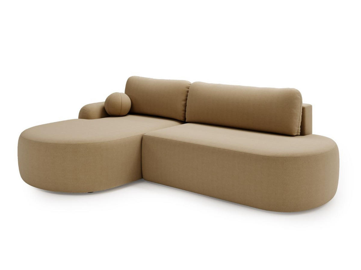 ECKSOFA Aurio O Bouclé-Stoff Hellbraun Links - Hellbraun, Holz/Textil (271/177cm) - Graingold