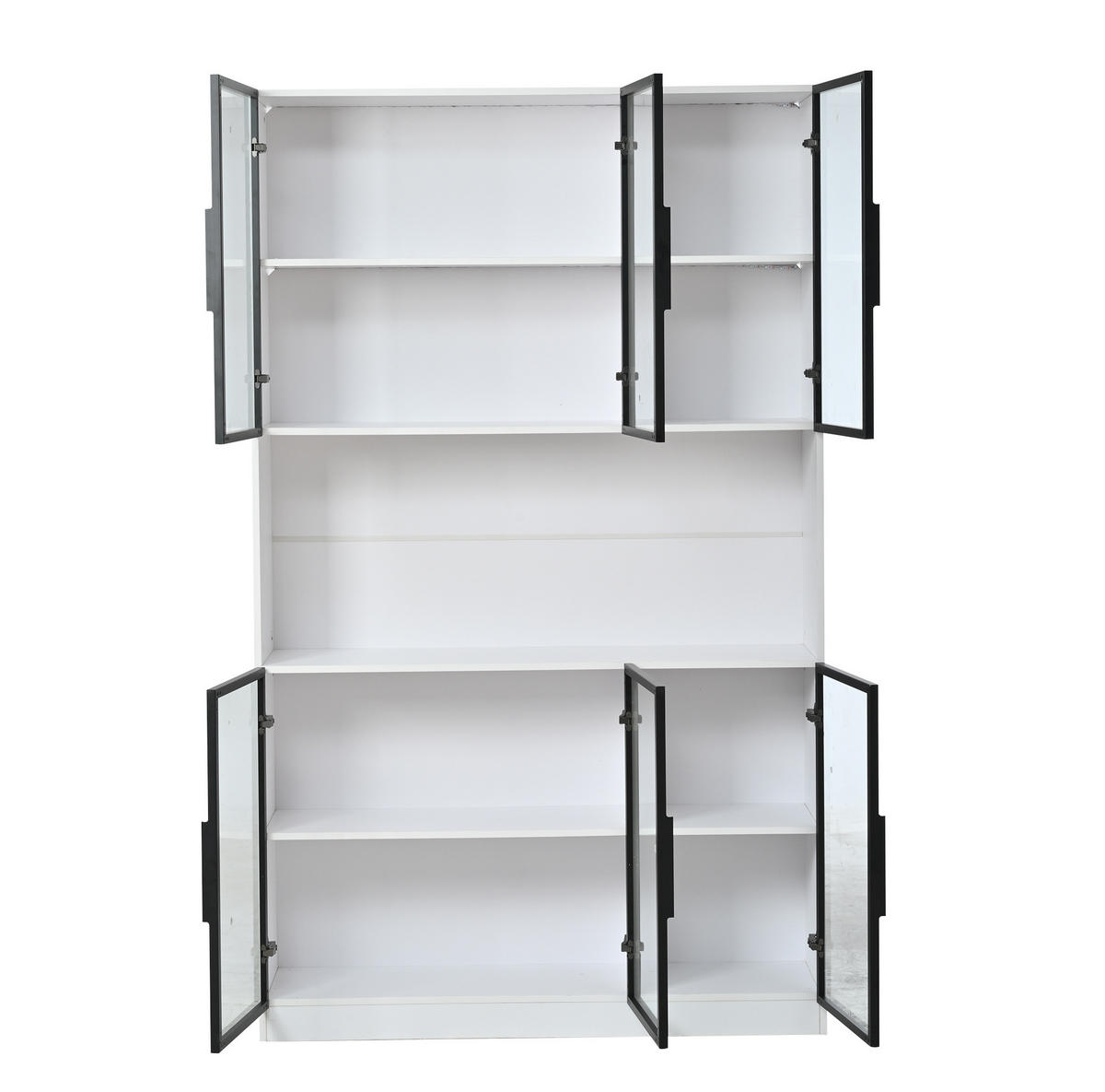VITRINE 120/34/200 cm aus MDF und Glas mit 6 Türen, LED-Beleuchtung und Soft-Close, Weiß - Weiß, Holzwerkstoff (120/200/34cm) - Redom