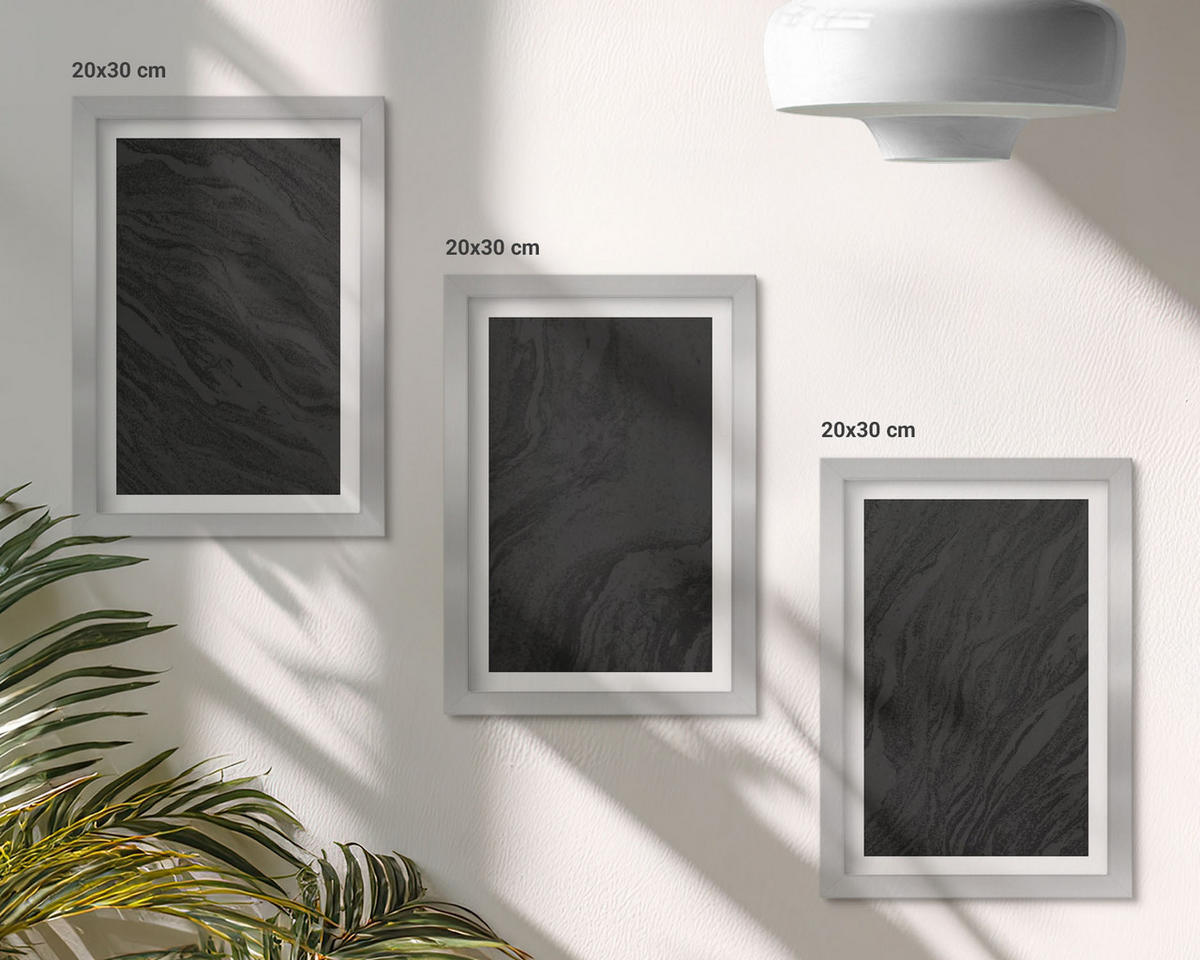 BILDER SET 3er Set - 20x30 cm Silberner Rahmen - Dunkler Marmor, elegante Texturen - Silberfarben, Kunststoff (20/30cm) - TULUP