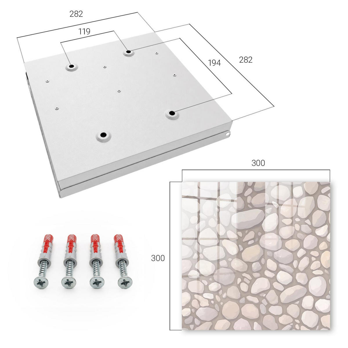 SCHLÜSSELBOX Weiß 30x30 cm – Türöffnung nach rechts - Steinstruktur - Beige, Metall (30/30/5cm) - TULUP