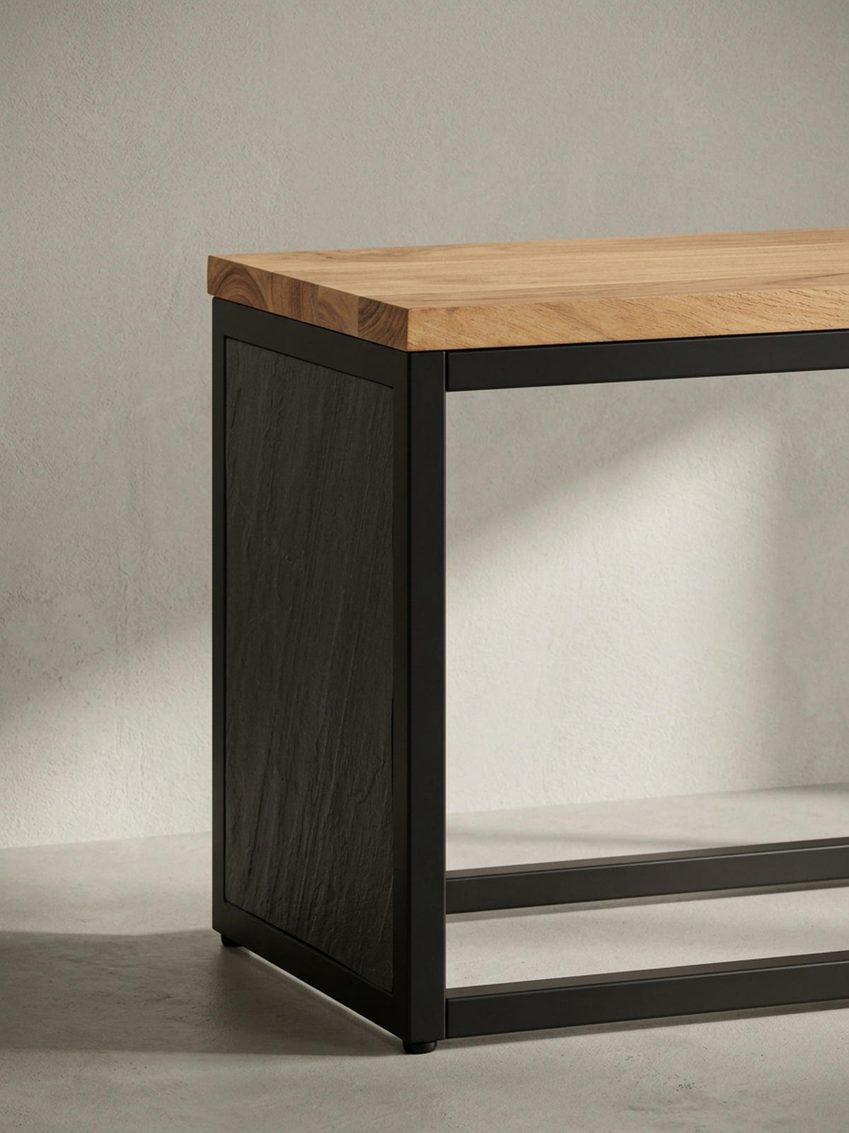 SITZBANK – Akazie Massivholz/Steinoptik, 120x45x35 cm, Metallgestell - Schwarz/Braun, Holz/Metall (120/45/35cm) - KADIMA DESIGN