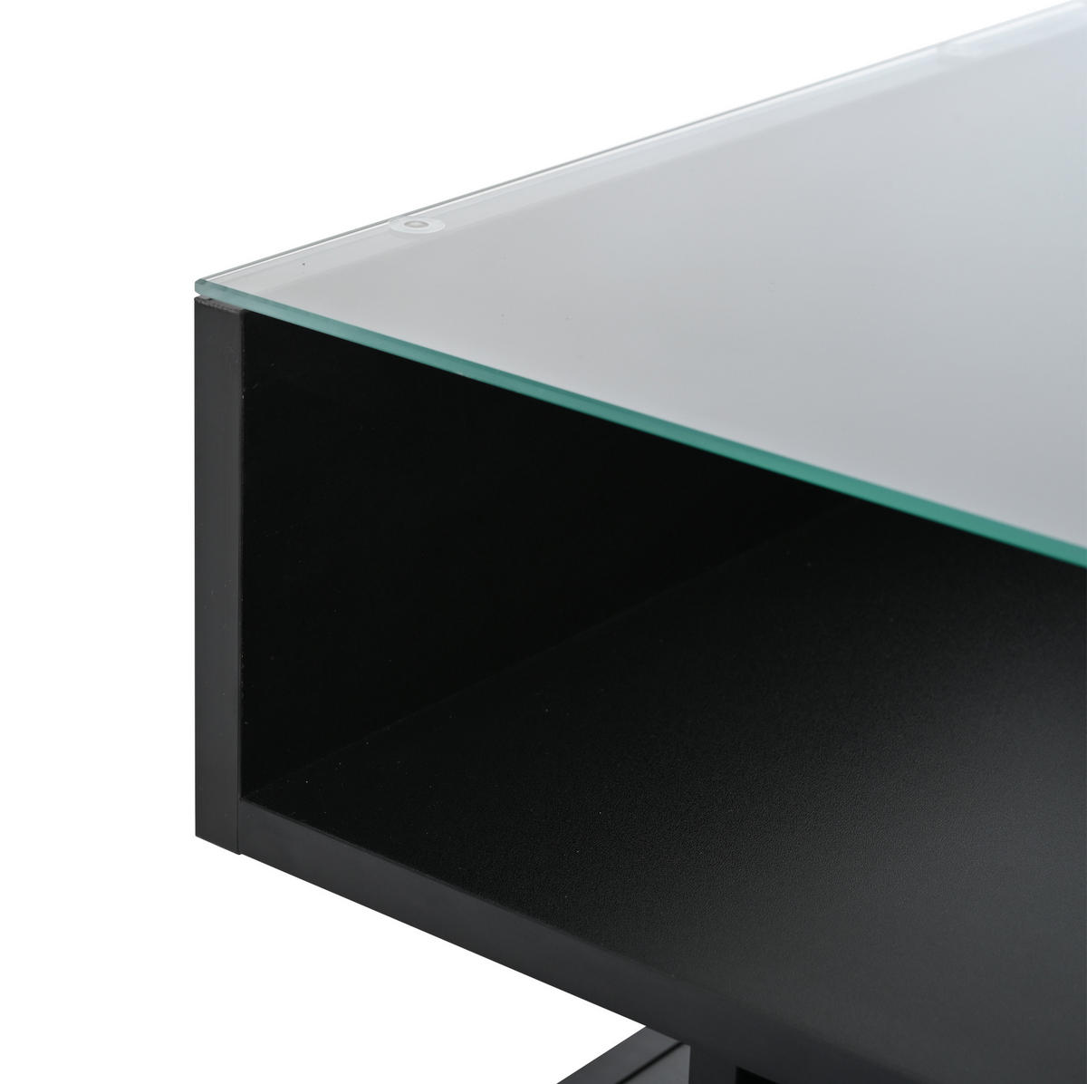 COUCHTISCH 80/80/45 cm schwarz aus Spanplatte und gehärtetem Glas mit Höhenverstellung, LED und Stauraum - Schwarz, Holzwerkstoff (80/80/45cm) - OKMYHOME