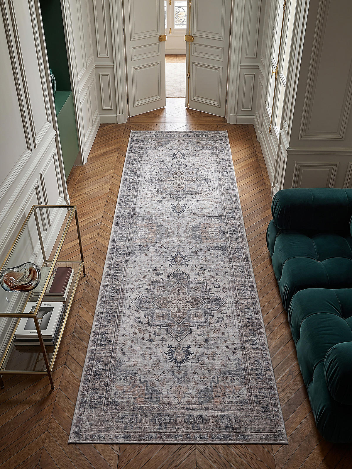 LÄUFER waschbar, mit Medaillon, VERNANTE in Beige-Grau, 80 x 150 cm - Beige, Textil (80/150cm) - KADIMA DESIGN