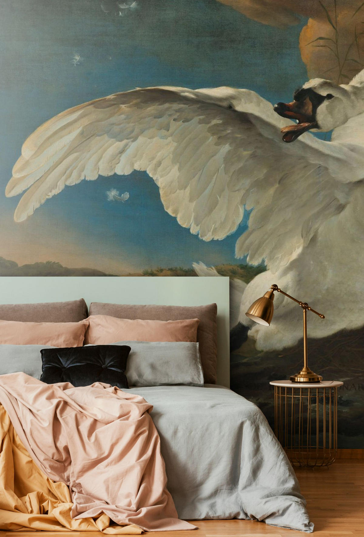 FOTOTAPETE Der bedrohte Schwan von Jan Asselijn 350 x 279 cm - Braun, Papier (350/279cm) - Sanders & Sanders