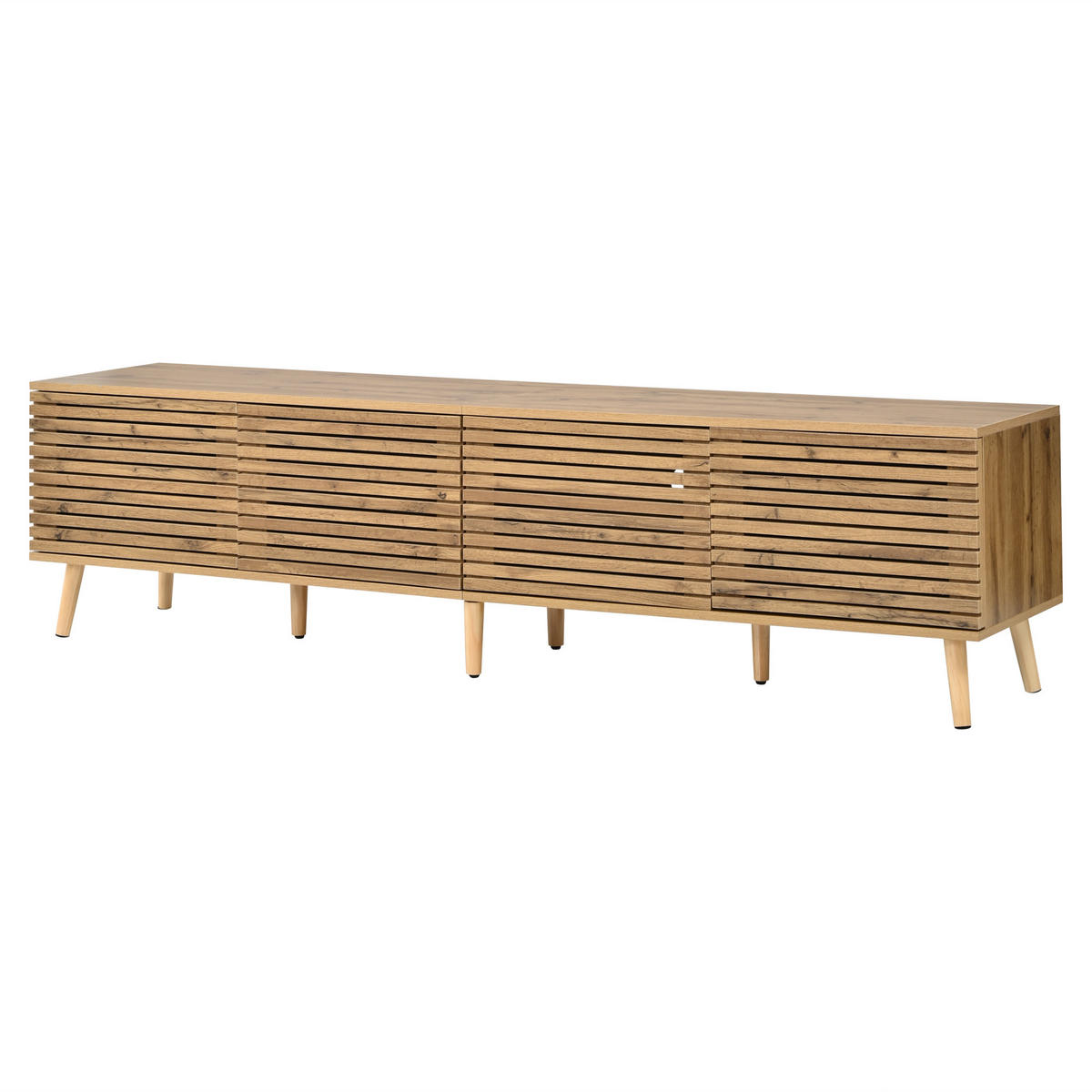 TV STOLEK se 4 dvířky a kabelovým průchodem, přírodní, 180 cm - přírodní, kompozitní dřevo (180/46/40cm) - Urban Meuble
