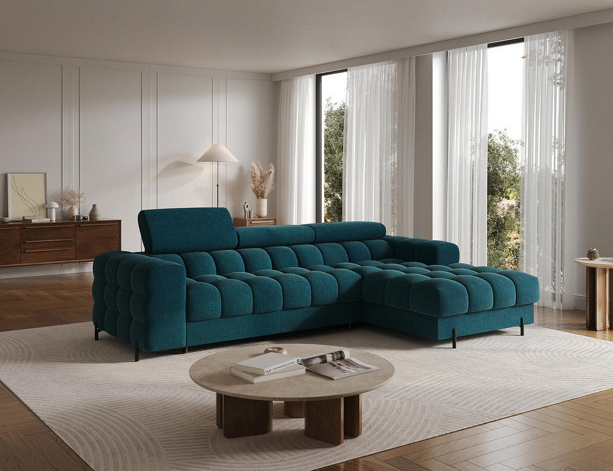 ECKSOFA FELRO mit Schlaffunktion, Bettkasten & verstellbaren Kopfstützen – Modernes Premium-Ecksofa in L-Form - Blau, Kunststoff (181/285cm) - Wohnideebilder