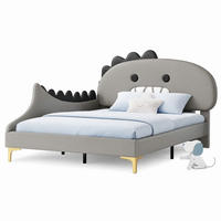 KINDERBETT 140/200 mit Cartoon-Dinosaurier-Design,PU und MDF für Kinder in Grau - Grau, Holzwerkstoff/Textil (140/200cm) - EVRYAE