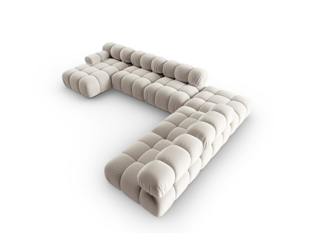MODULARES-PANORAMASOFA rechts Bellis aus Samt leichtes beige 7 Sitzplätze - Creme, Textil (282/63/379cm) - Micadoni
