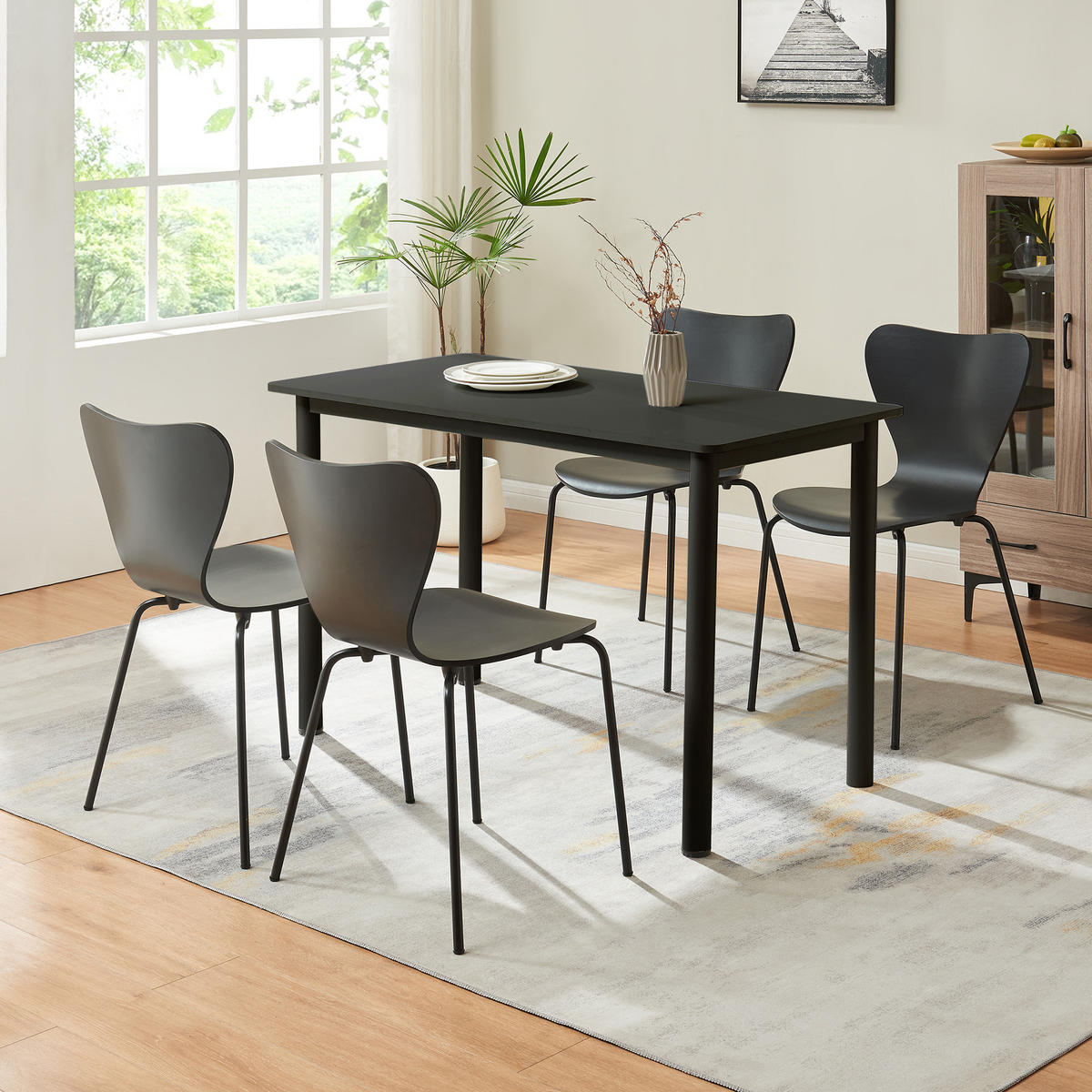 ESSZIMMERSTUHL-SET 4 TLG. Essunga - Chromfarben/Schwarz, Holz/Metall (48/80/45.5cm) - [en.casa]