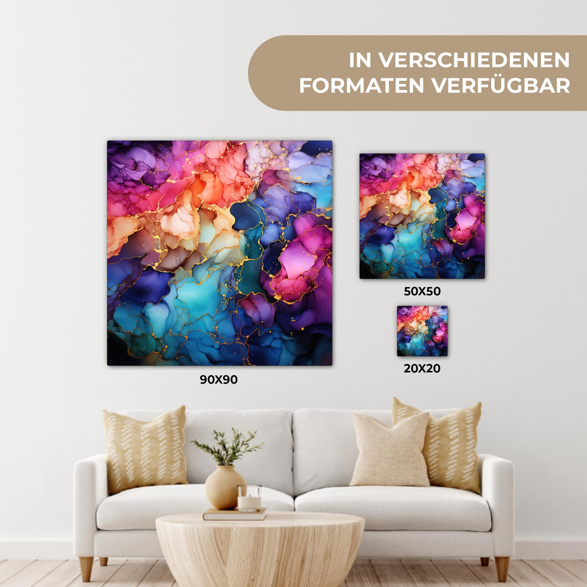 LEINWANDBILD Marmor - Bunt - Abstrakt 50x50 cm - Multicolor, Textil (50/50cm) - MuchoWow