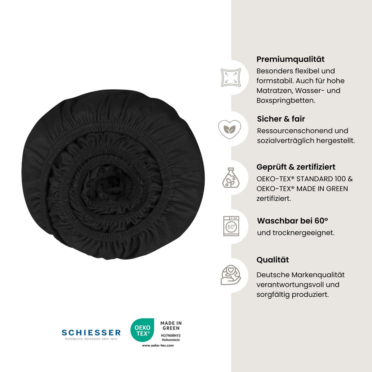 SPANNBETTLAKEN Flexi - 95/5 - 100 x 200 cm - Schwarz - Schwarz, Textil (100/200cm) - SCHIESSER