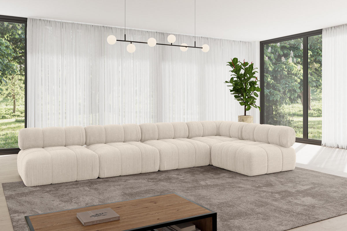 ECKSOFA modulares Sofa Samaro-L3 - 380x190x70 cm Beige Cord - Beige, Holzwerkstoff/Textil (380/190cm) - ALTDECOR