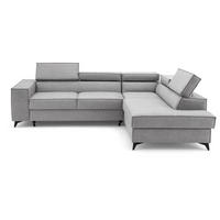 ECKSOFA PURE L Rechts mit Schlaffunktion 127x199 Velours Hellgrau - Hellgrau/Schwarz, Holz/Textil (204/281cm) - Muffo