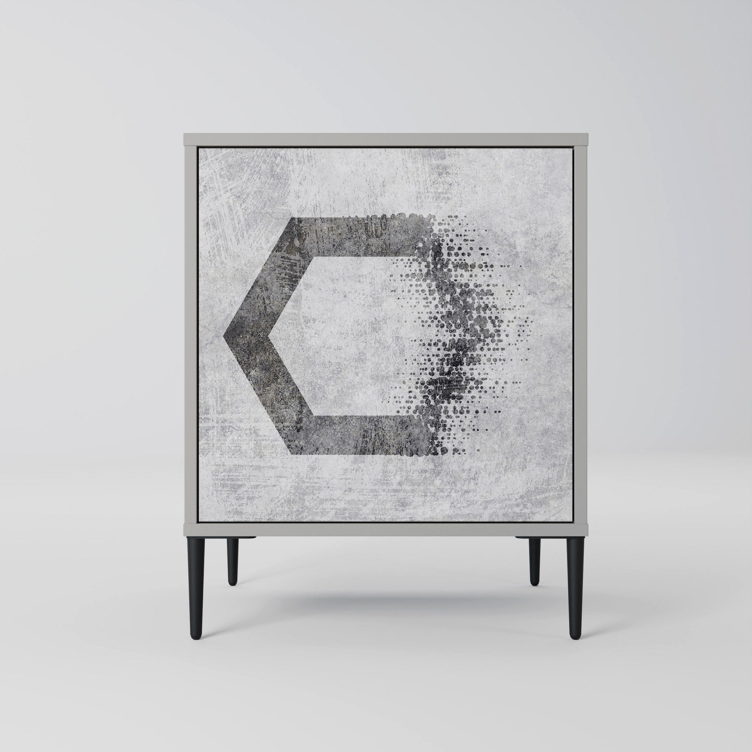SIDEBOARD HEXAGONAL FIGURES, Grau, 57,5x42x72,5 cm, Schwarze Metallfüße - Multicolor/Schwarz, Holzwerkstoff/Metall (57.5/72.5/42cm) - SpaceRebels