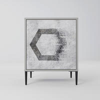 SIDEBOARD HEXAGONAL FIGURES, Grau, 57,5x42x72,5 cm, Schwarze Metallfüße - Multicolor/Schwarz, Holzwerkstoff/Metall (57.5/72.5/42cm) - SpaceRebels