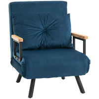SCHLAFSESSEL, Einzelsofa mit Bettfunktion, Relaxsessel mit Rückenkissen Blau - Blau/Schwarz, Holz/Textil (73/81/63cm) - HOMCOM