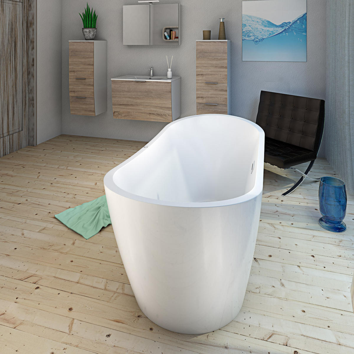 WHIRLPOOL freistehend F13 180x92cm - Weiß, Glas/Kunststoff (80/72/180cm) - AcquaVapore by Sandra Jentho